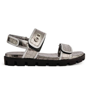 Christian Louboutin Lock Cool Metallic Croc-Embossed Leather Chunky Sandals